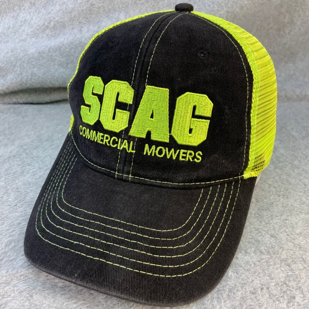 Scag Commercial Mowers Mens Black Neon Green M-Line Trucker Hat Snapback OSFM